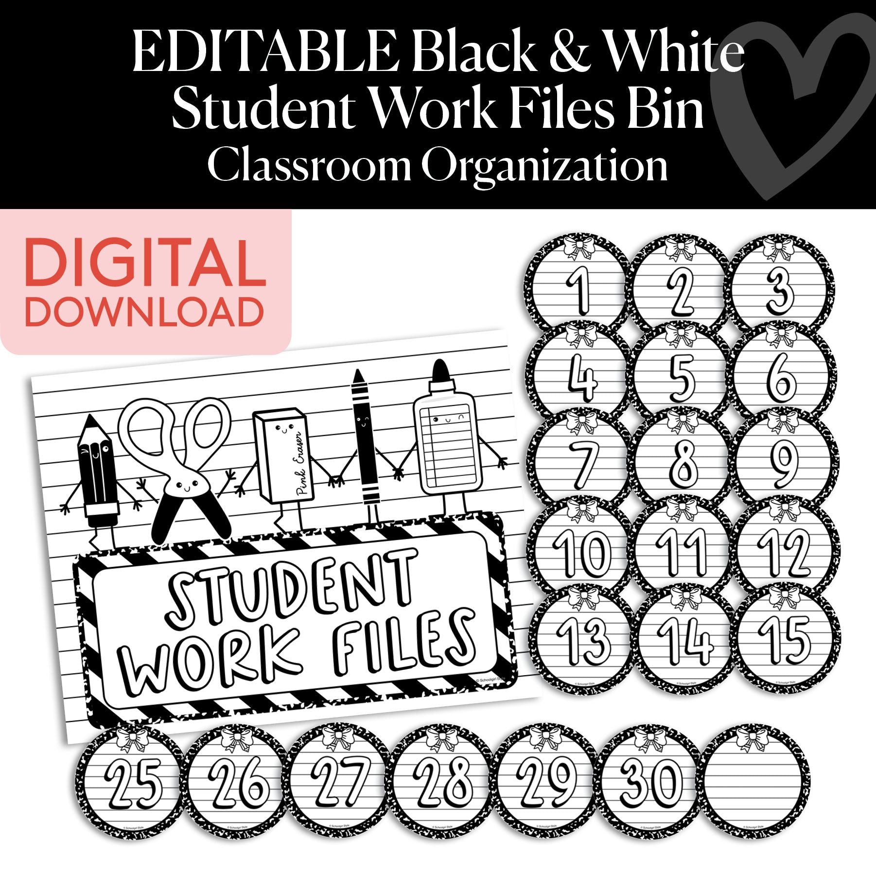 Printable Black and White Student Work Files