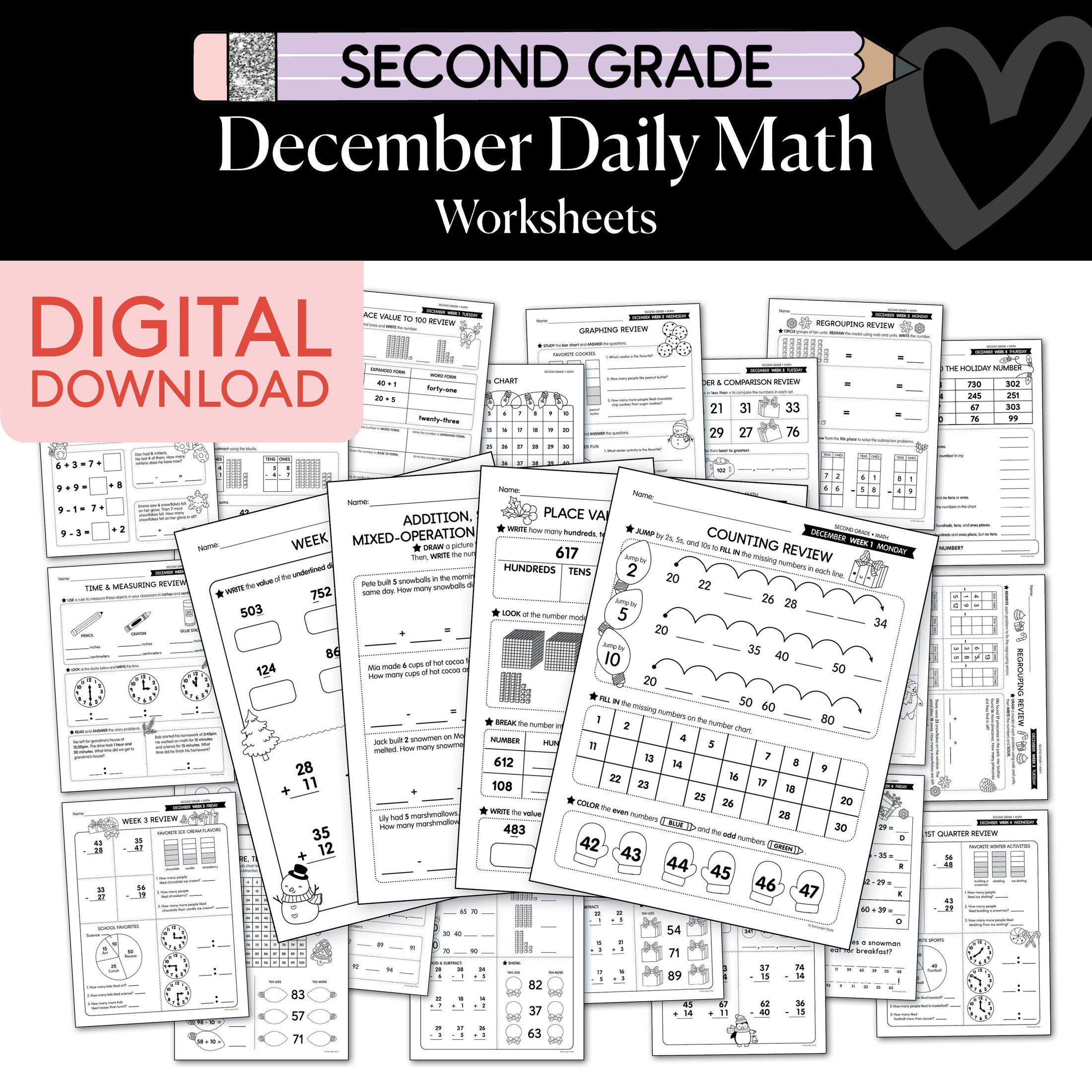 Printable Second Grade December Daily Math
