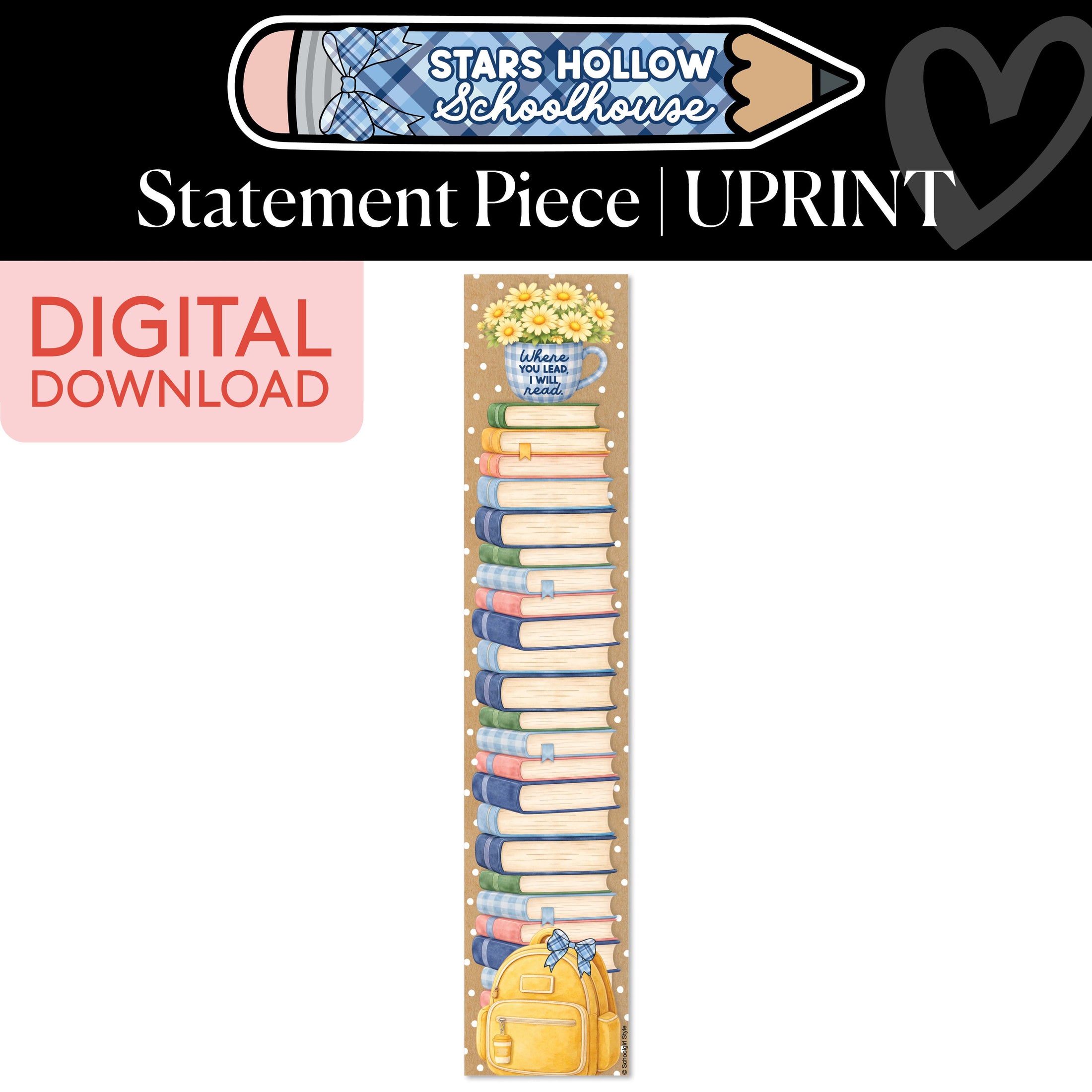 Printable Cozy Book Stack Statement Piece | School in Stars Hollow