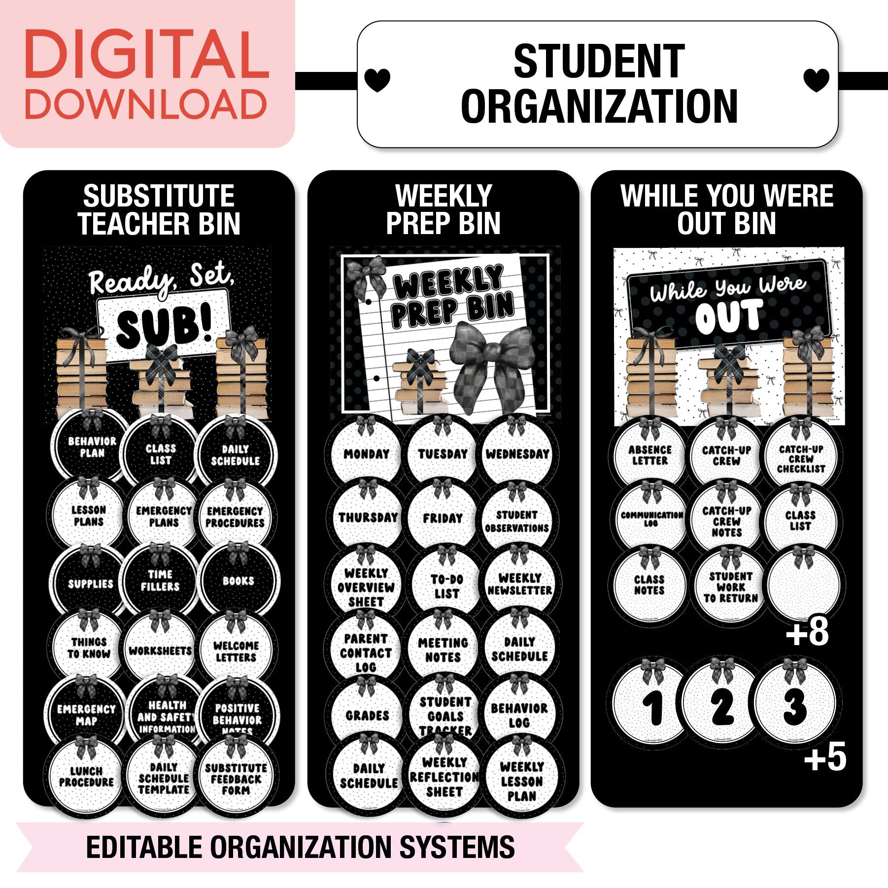 Printable Ultimate Black and White Classroom Management and Organization Bundle