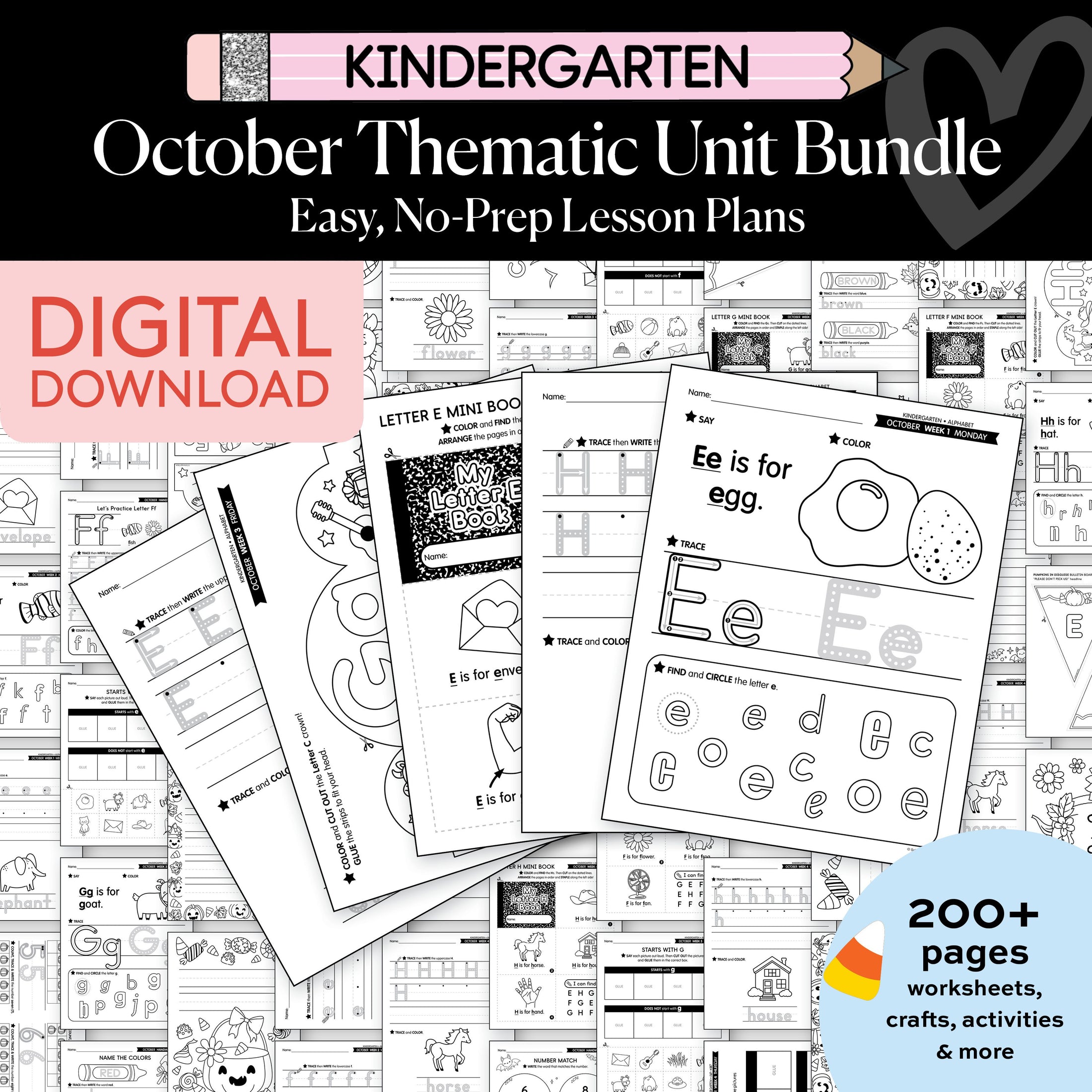 Printable Kindergarten October Thematic Unit Bundle