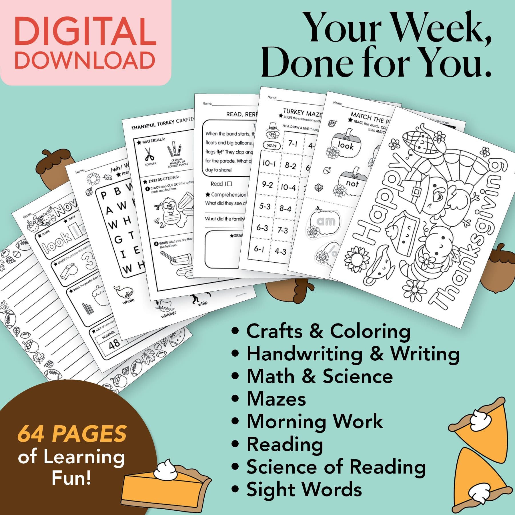 Printable First Grade November Week 4 Resources
