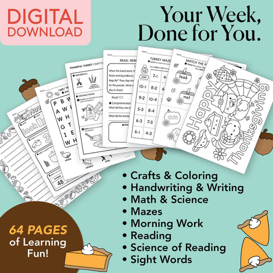 Printable First Grade November Week 4 Resources