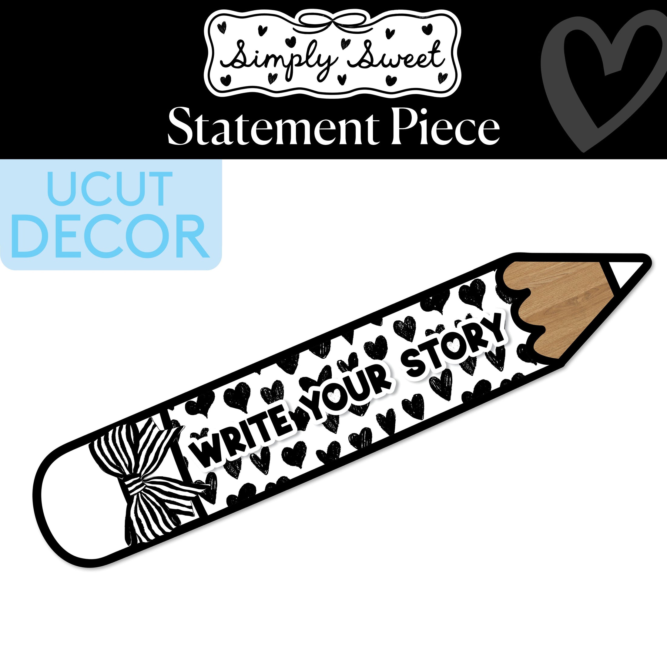 Write Your Story Classic Black and White Pencil Statement Piece | Simply Sweet