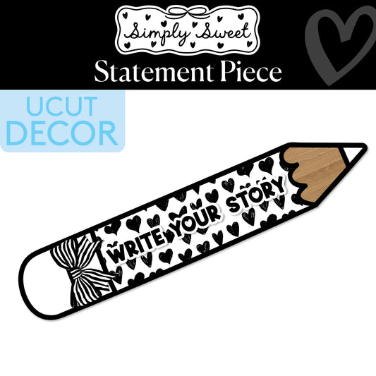 Write Your Story Classic Black and White Pencil Statement Piece | Simply Sweet