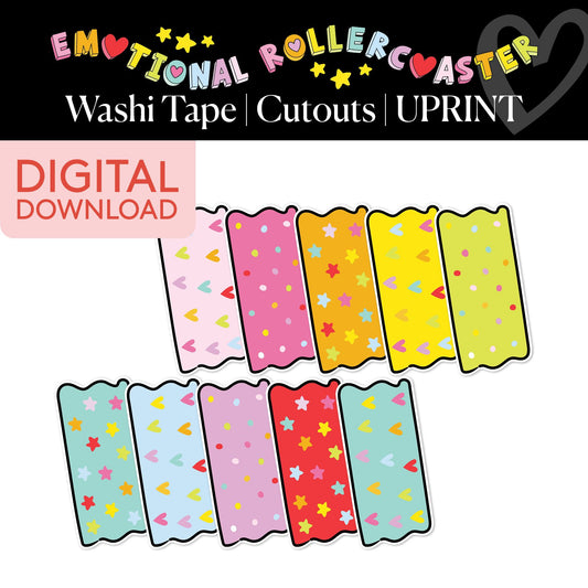 Printable Rainbow Pastel Washi Tape Bulletin Board Cutouts | Emotional Rollercoaster