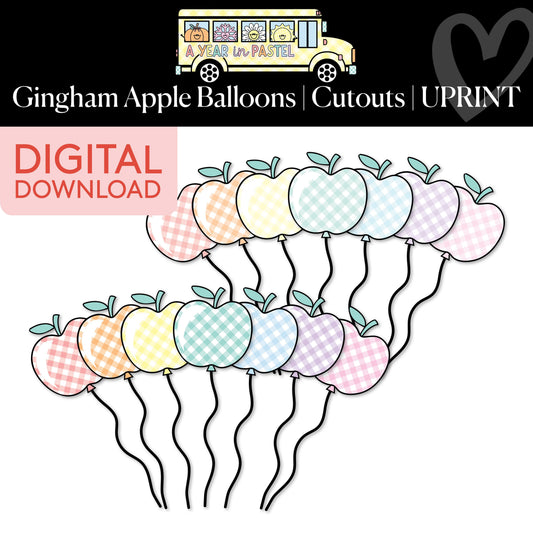 Printable Gingham Apple Balloons Cutouts | A Year In Pastel