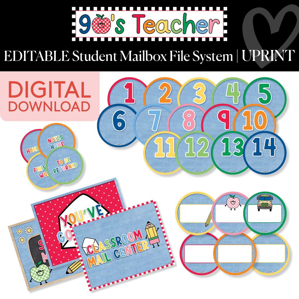 Printable Retro Editable Student Mailbox File System | 90s Teacher