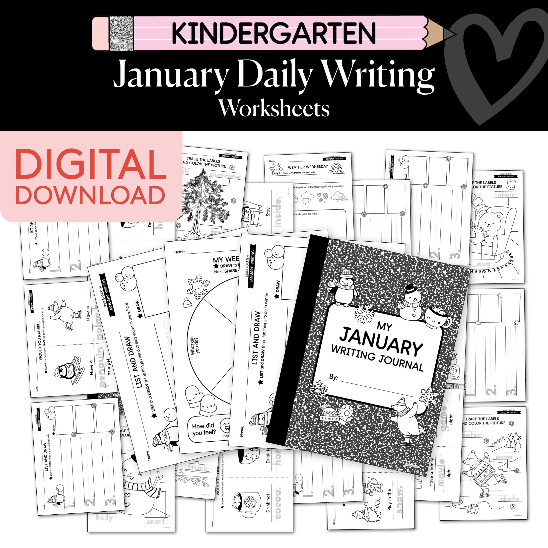 Printable Kindergarten January Daily Writing