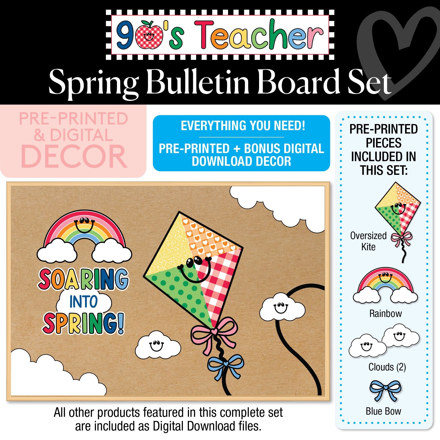 Retro Soaring Into Spring Bulletin Board Set | 90s Teacher