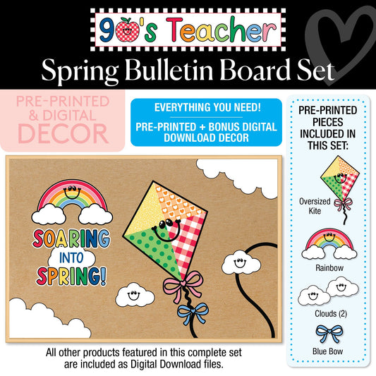 Retro Soaring Into Spring Bulletin Board Set | 90s Teacher
