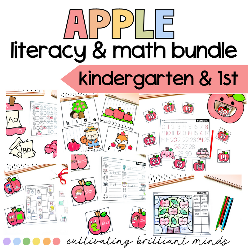 Apple Literacy & Math Centers | Fall | Kindergarten 1st | Thematic Centers