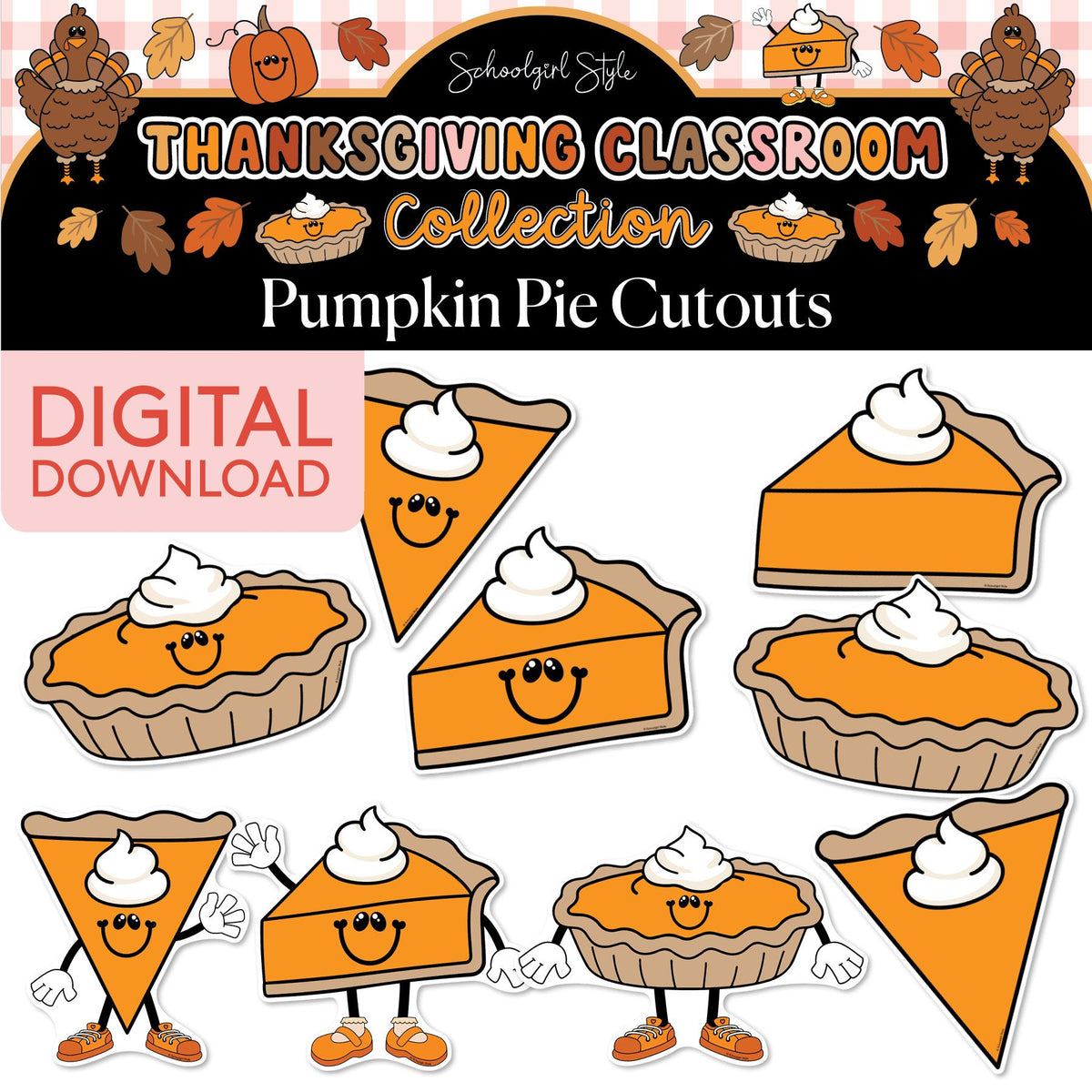 Printable Thanksgiving Pumpkin Pie Cutouts | 90s Teacher