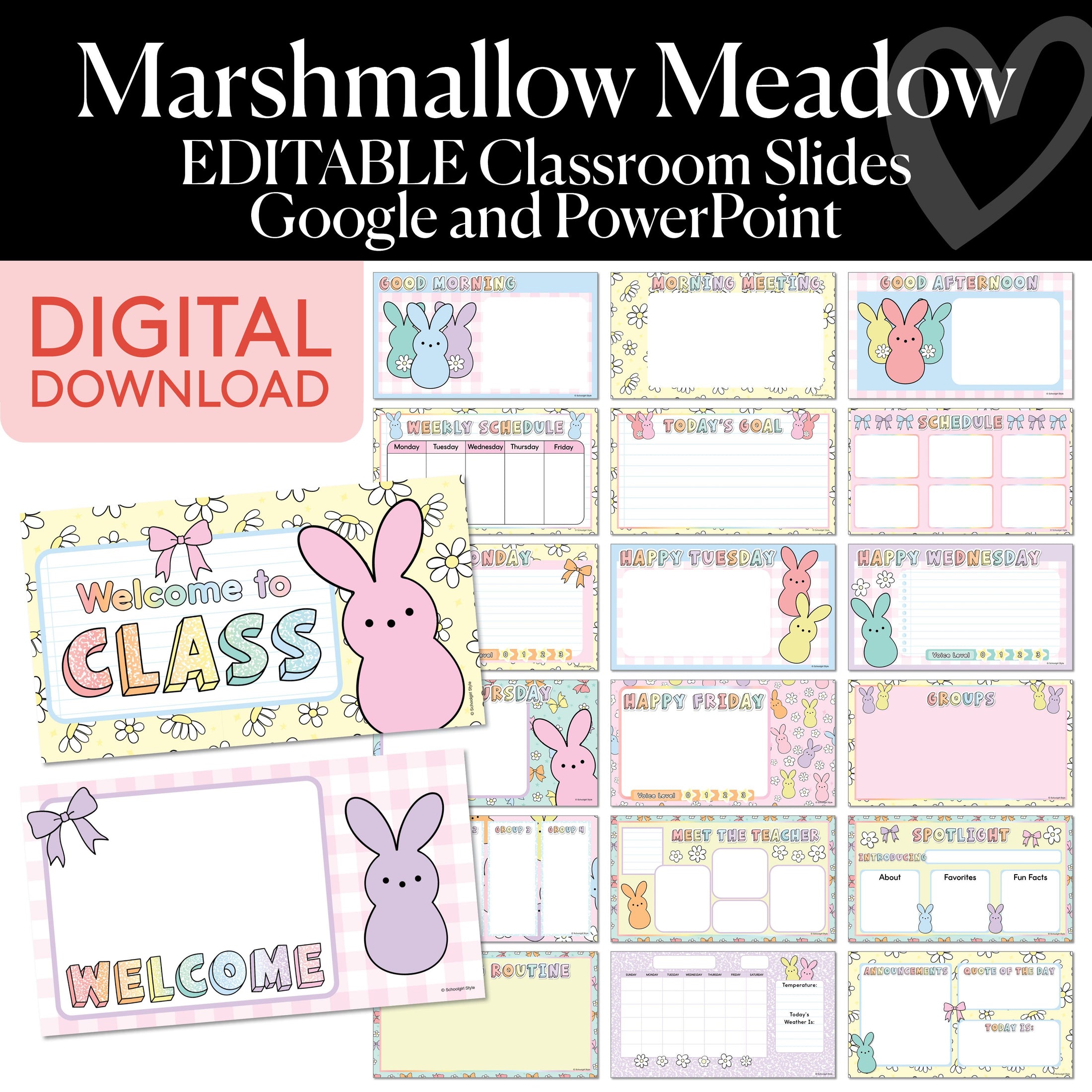 Spring Editable Google and Powerpoint Classroom Slides | Marshmallow Meadow