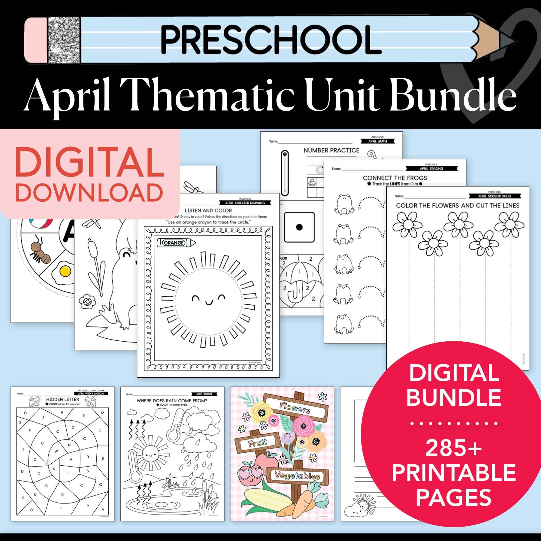 Printable Preschool April Thematic Unit Bundle