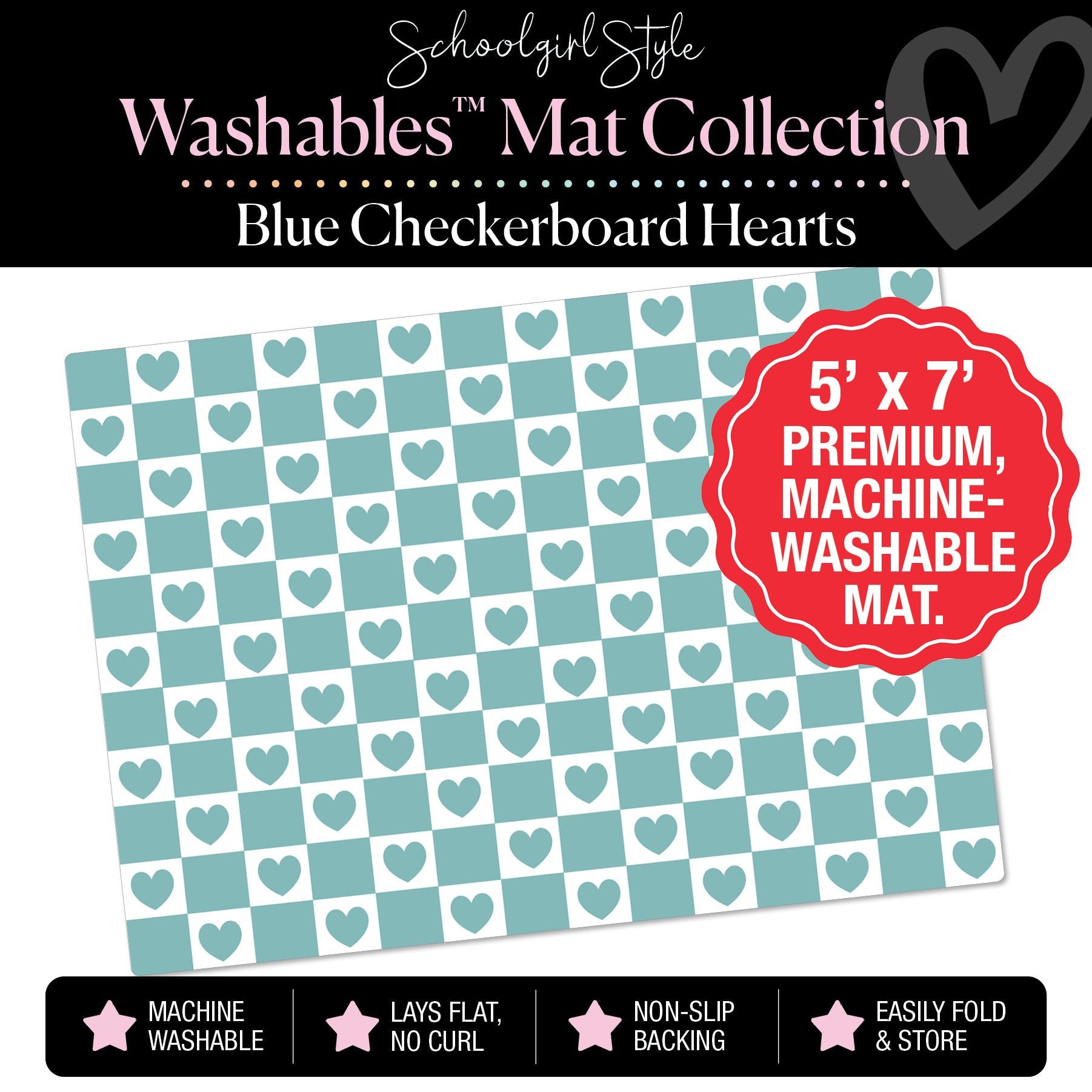 Blue Heart Checkerboard Classroom Mat by Schoolgirl Style