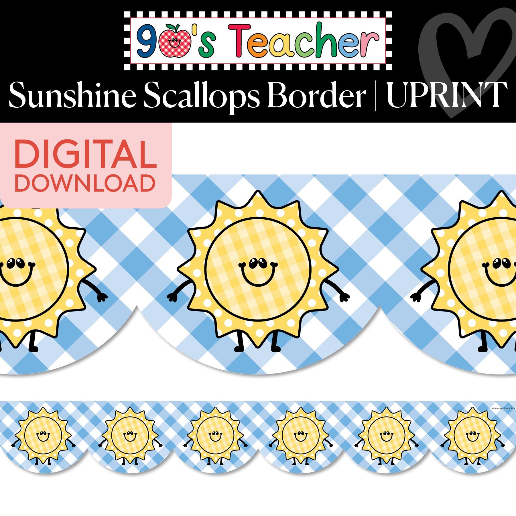 Printable Retro Sunshine Scallops Border | 90s Teacher