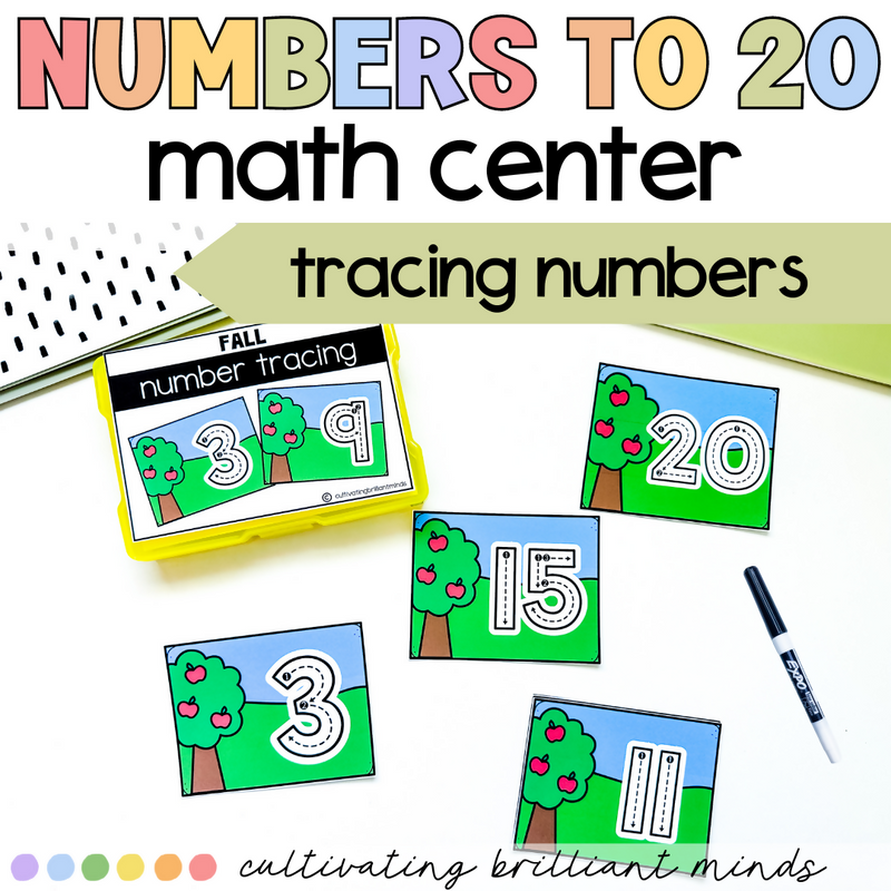 Fall Number Tracing Math Center | Numbers to 20 | Autumn | Kindergarten, 1st