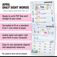 Load image into Gallery viewer, Printable Kindergarten April Daily Sight Words
