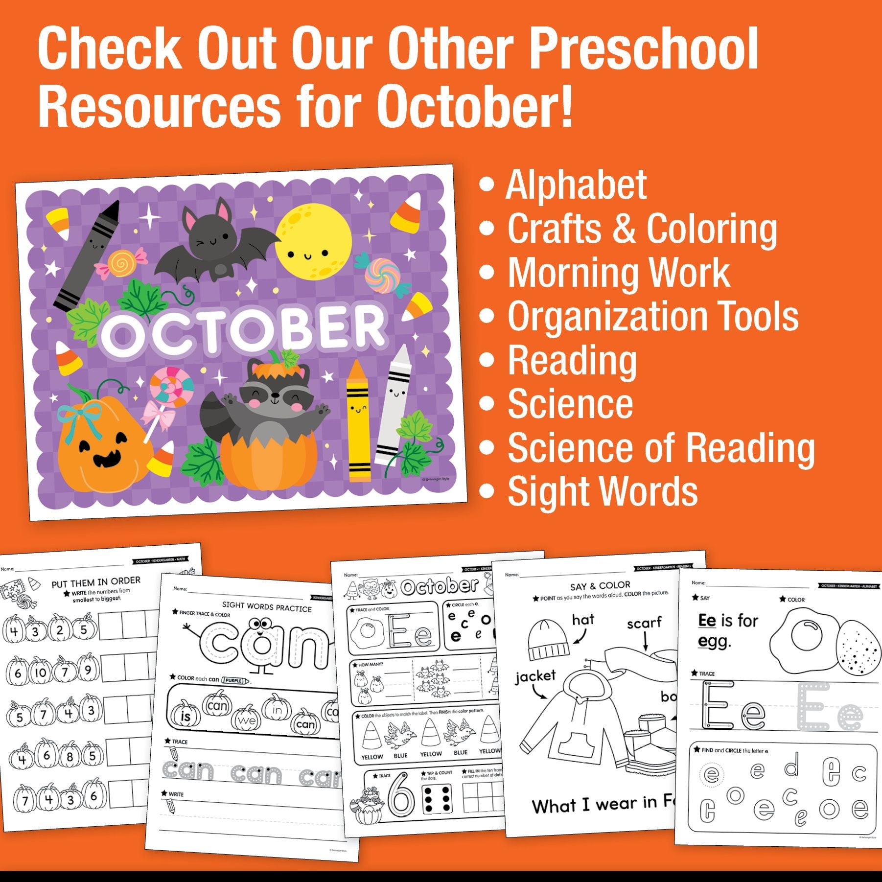 Printable Kindergarten October Scissor Skills Worksheets