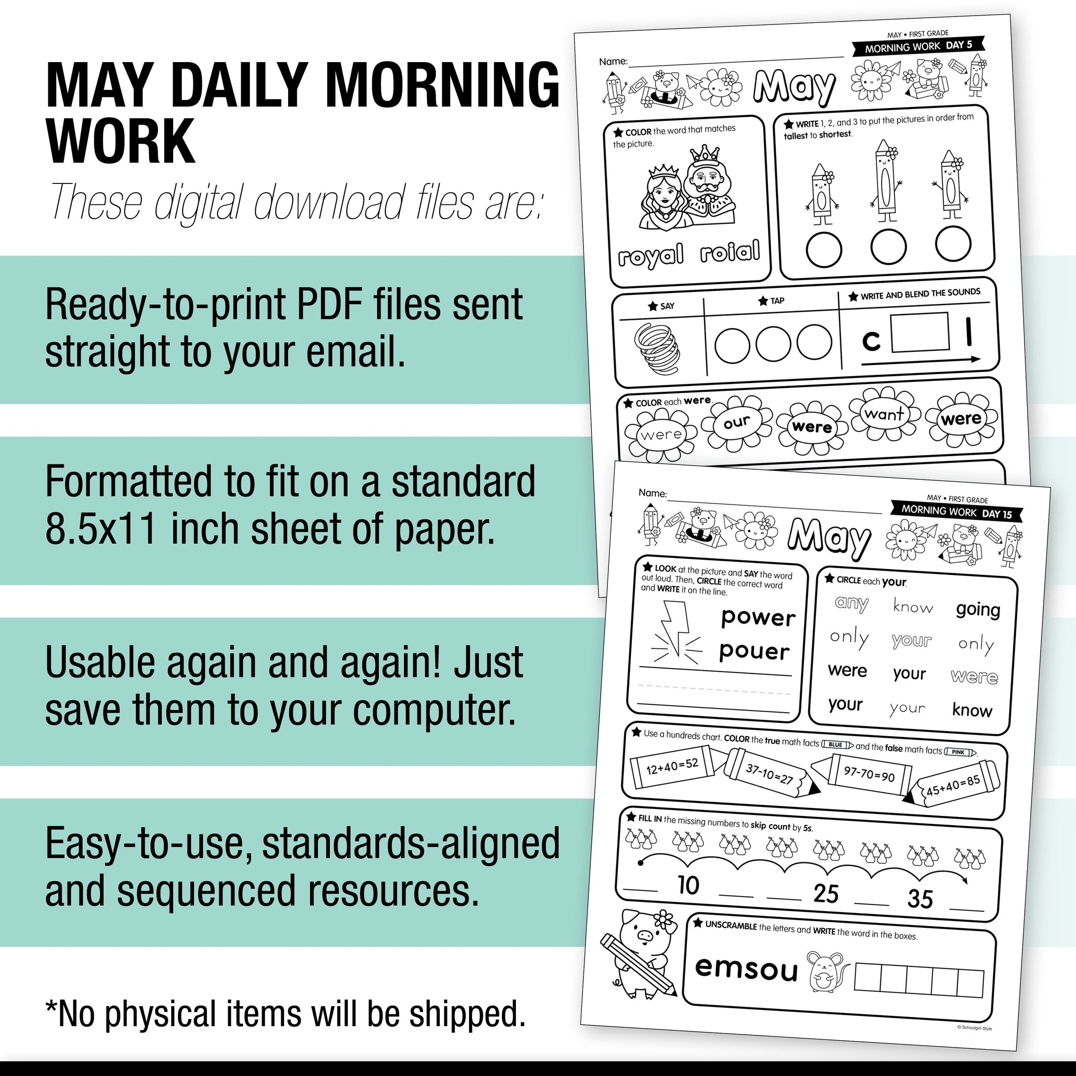 Printable First Grade May Daily Morning Work