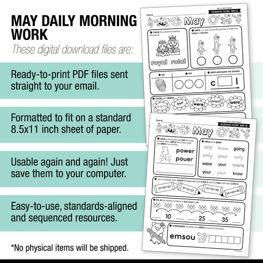 Printable First Grade May Daily Morning Work
