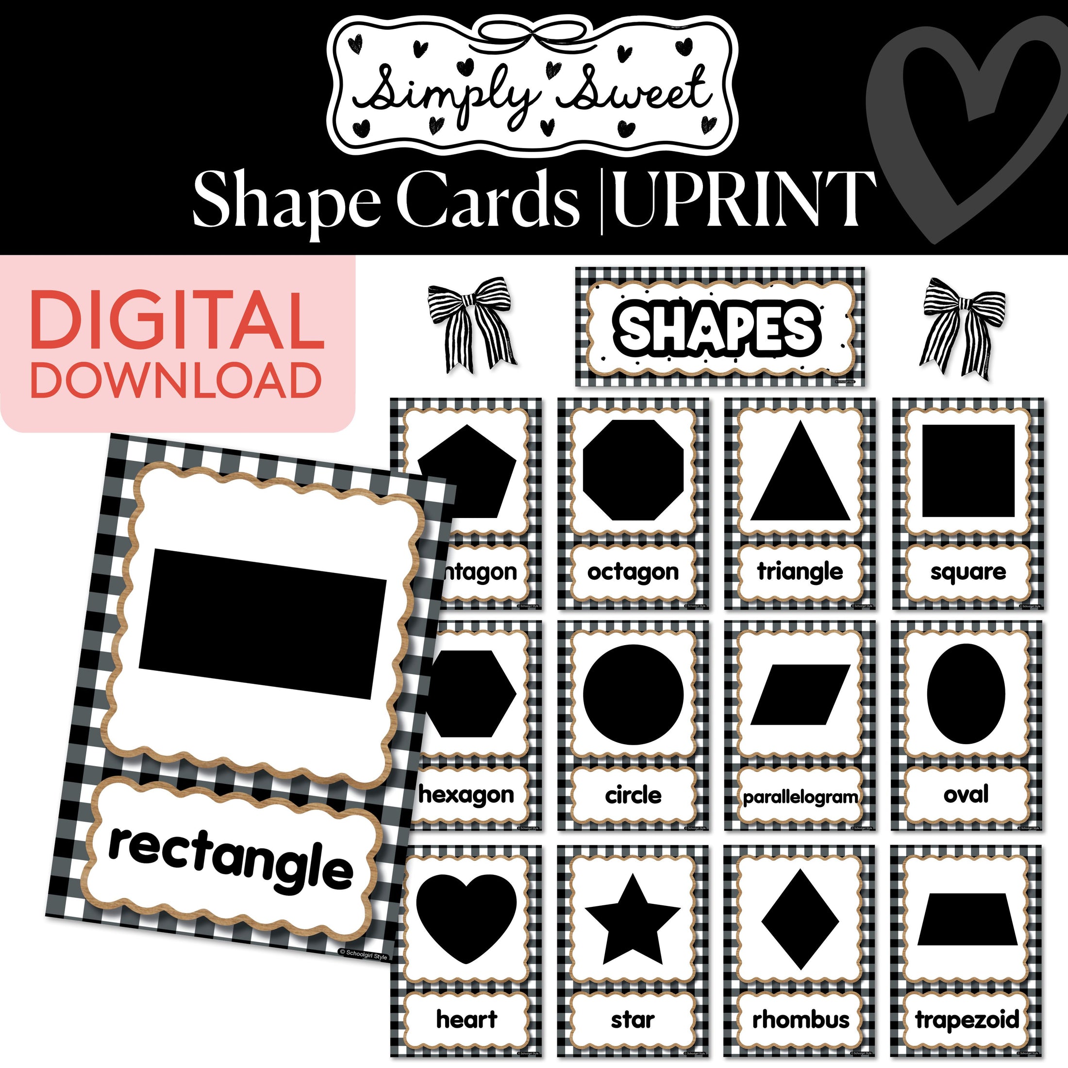 Printable Classic Black and White Shape Cards  | Simply Sweet