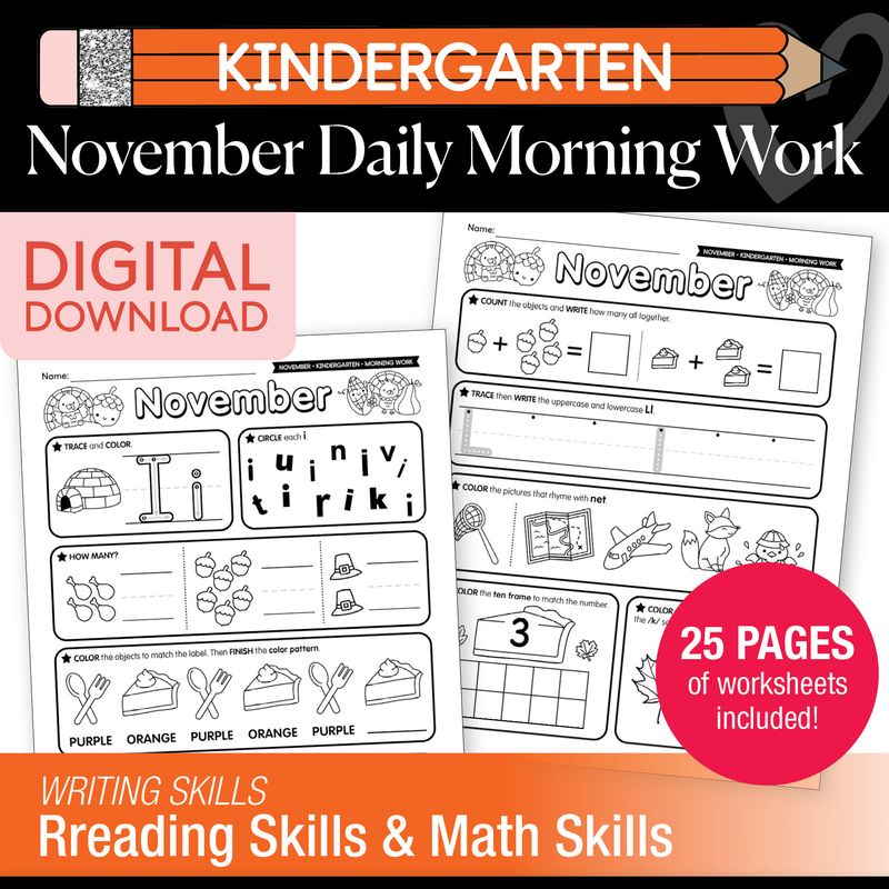 Printable Kindergarten November Daily Morning Work