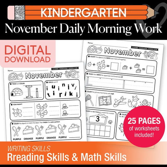 Printable Kindergarten November Daily Morning Work
