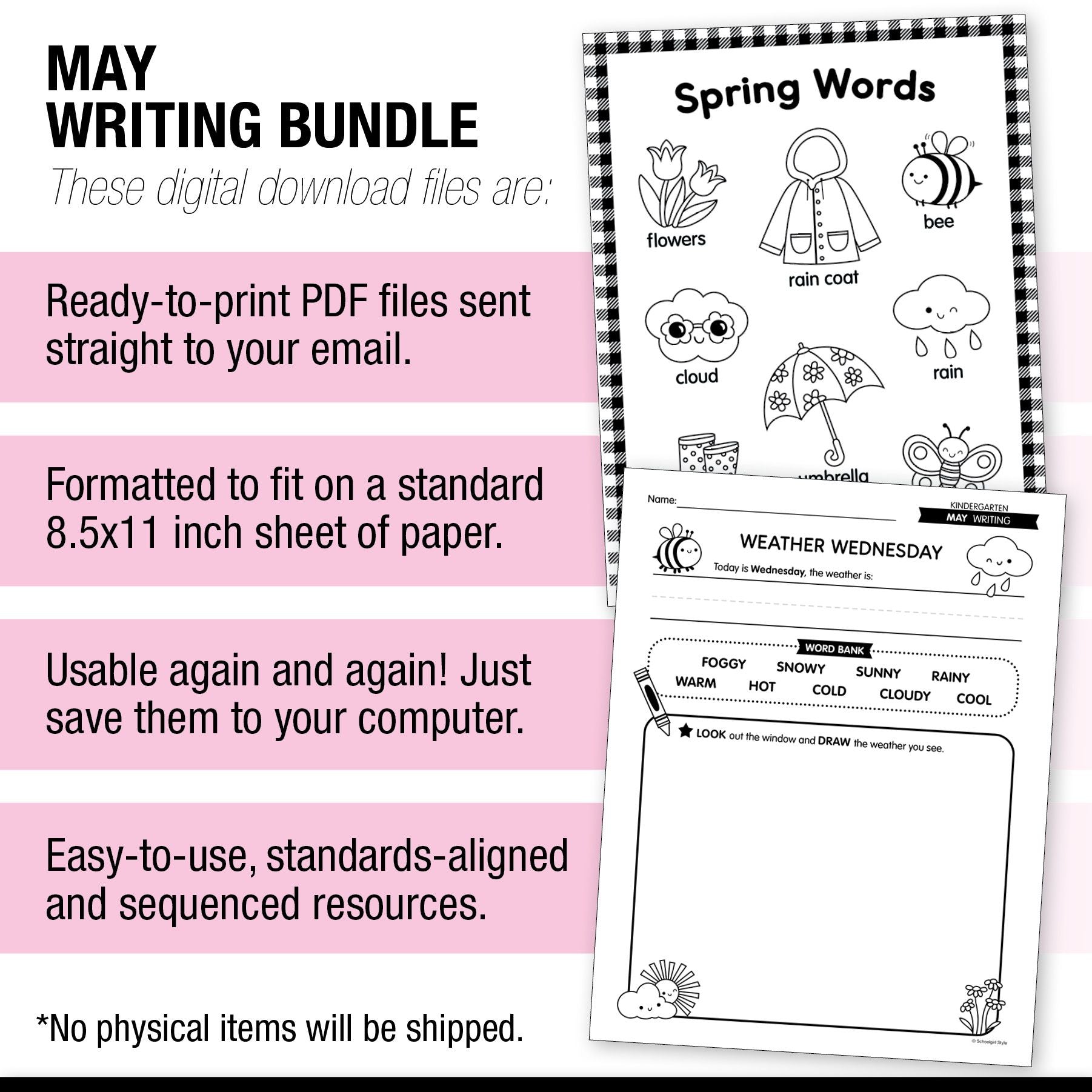 Printable Kindergarten May Writing Bundle