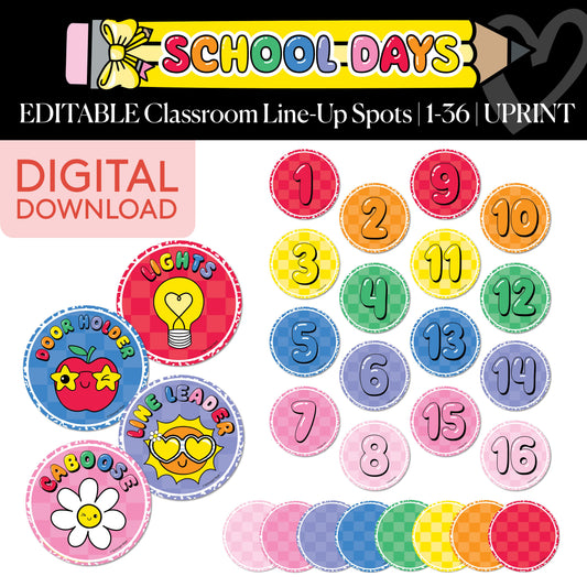 Printable Bright Rainbow Editable Classroom Line Up Spots | School Days