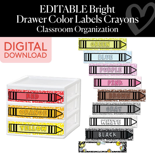 Printable Bright Editable Drawer Color Labels