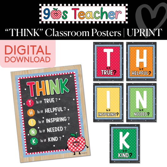 Printable Retro "THINK" Classroom Posters | 90s Teacher