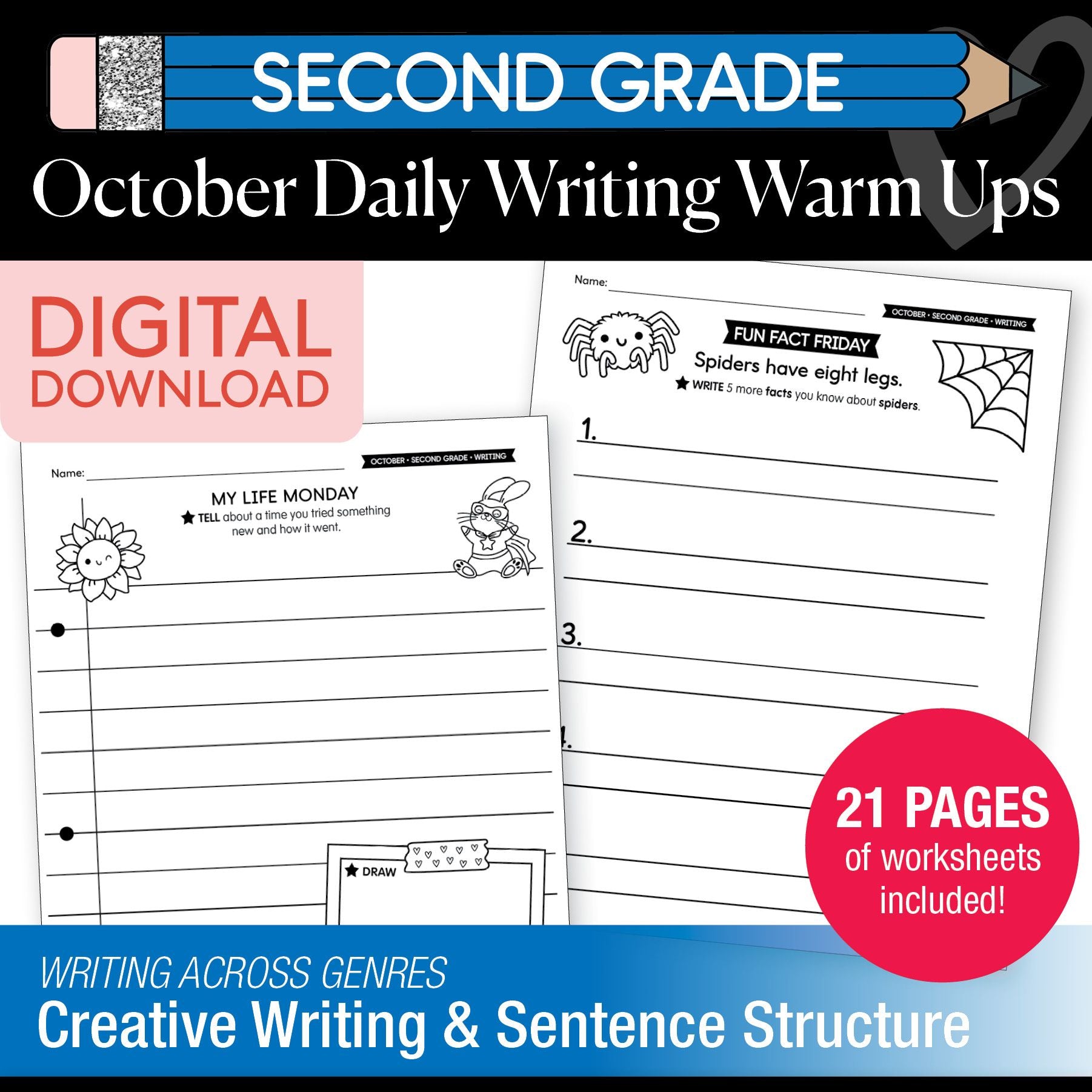Printable Second Grade October Daily Writing