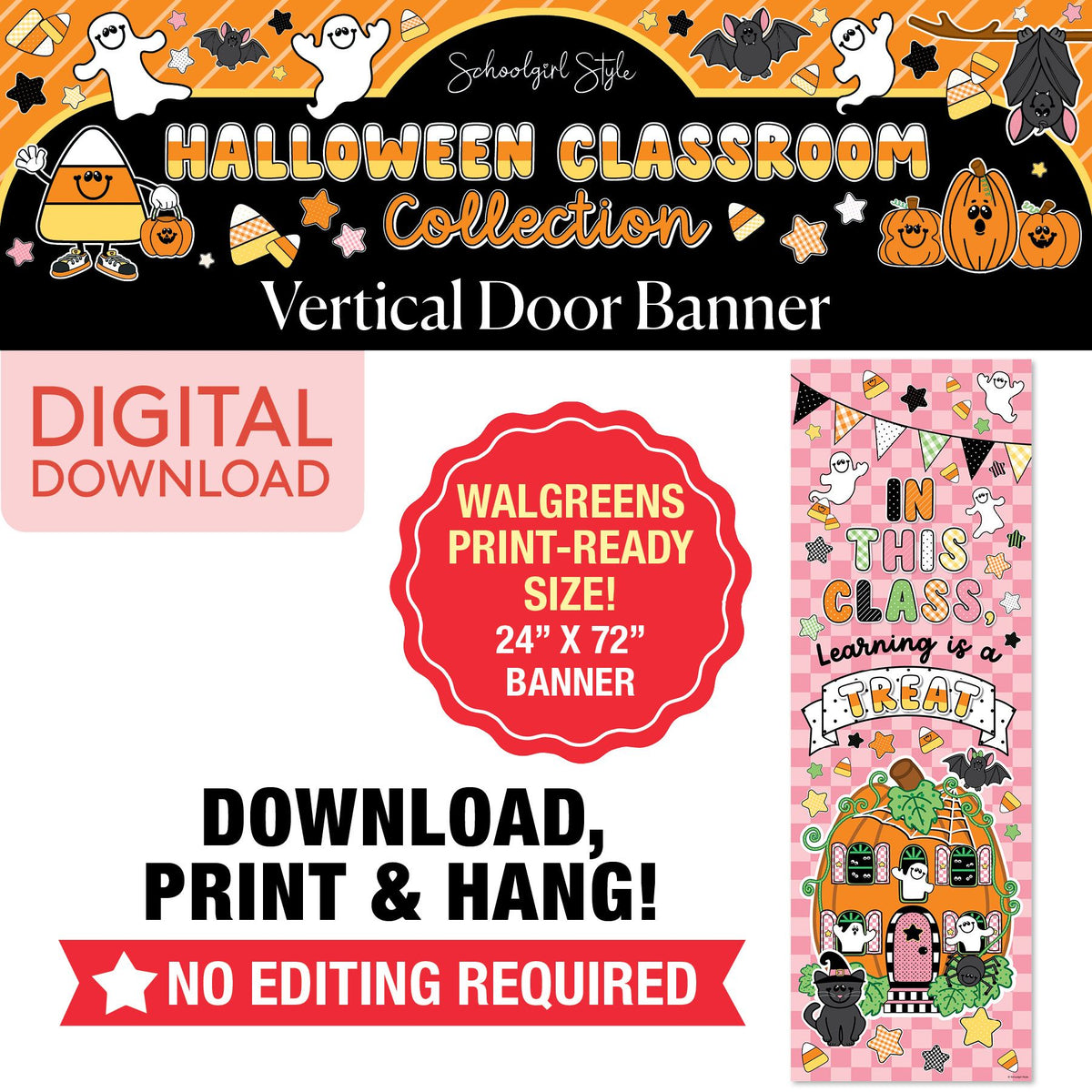 Printable Halloween Vertical Walgreens Ready Kraft Style Banner | 90s Teacher