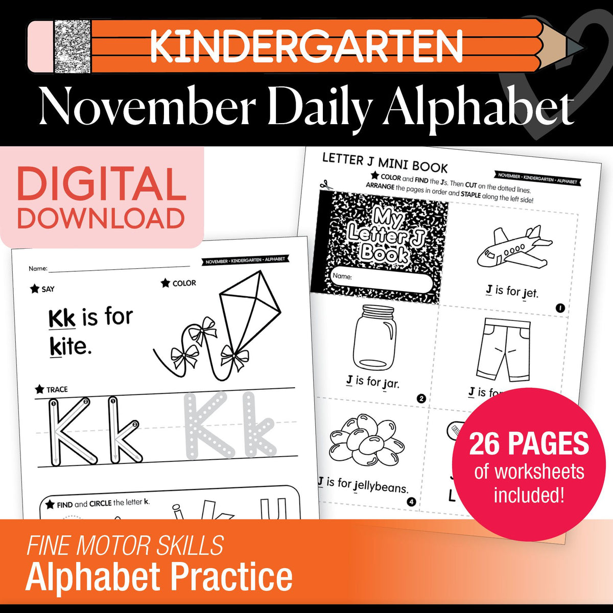 Printable Kindergarten November Daily Alphabet