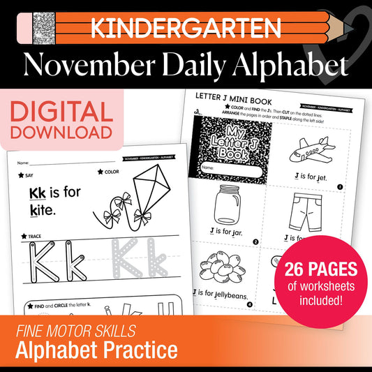 Printable Kindergarten November Daily Alphabet