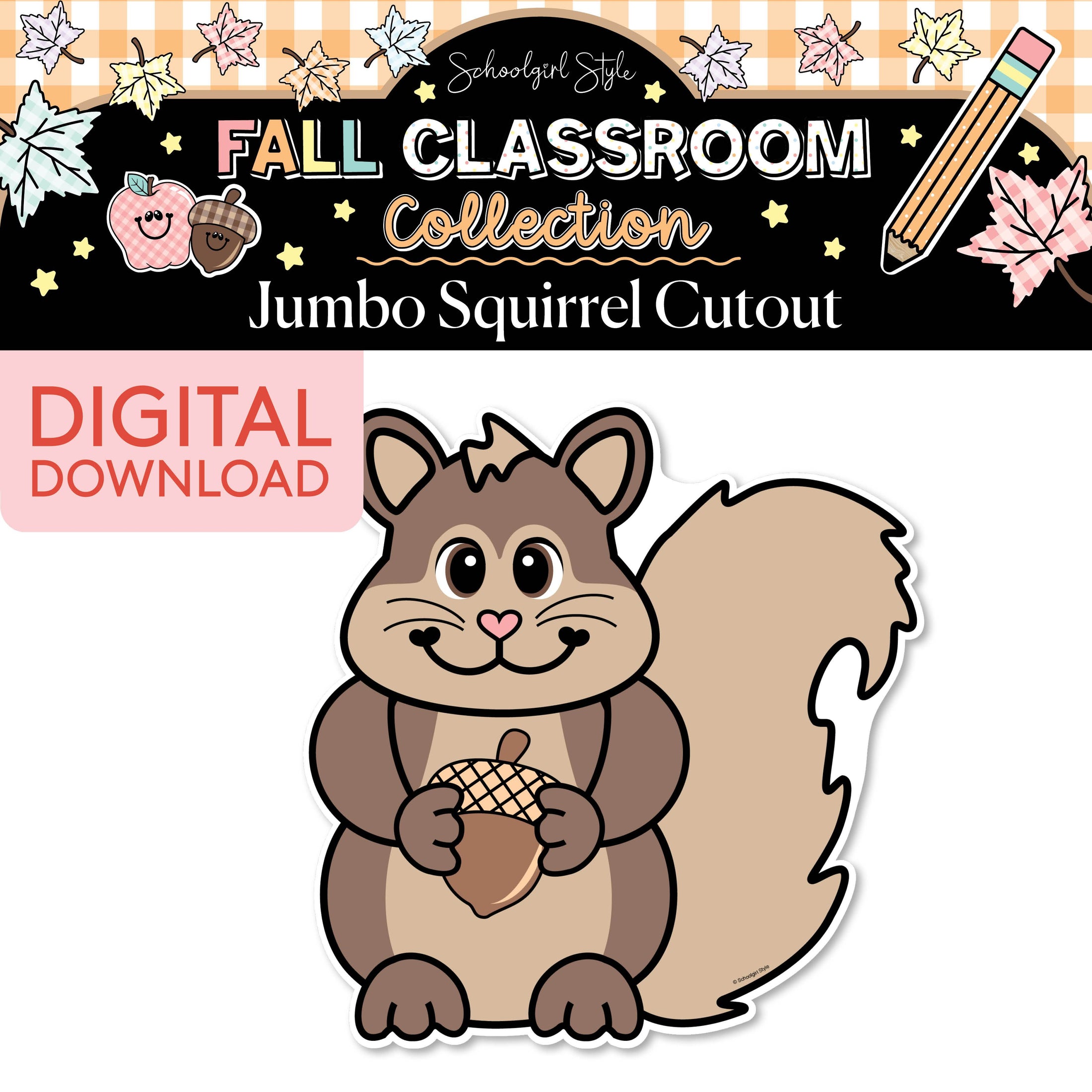 Printable Pastel Fall Squirrel Jumbo Cutouts