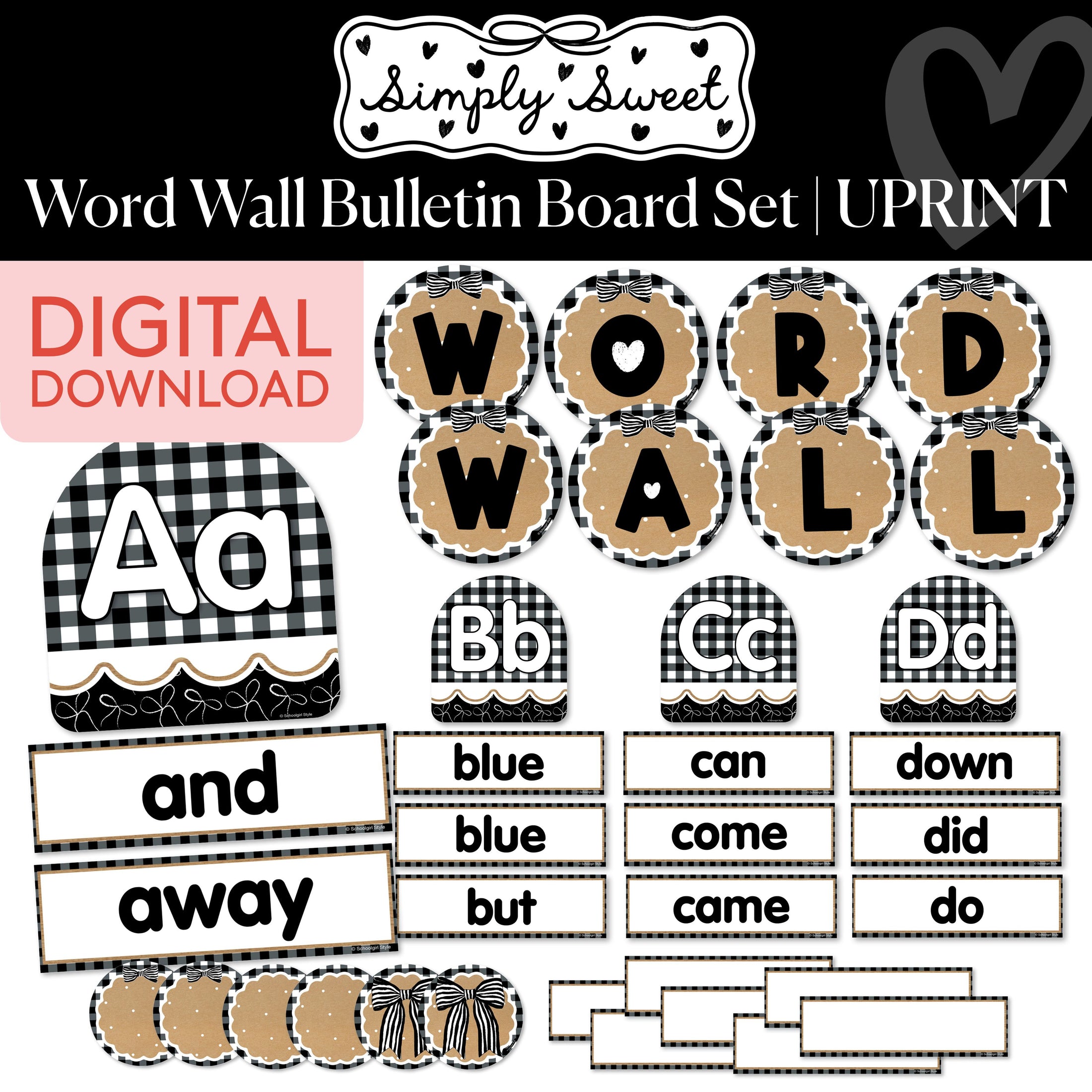 Printable Classic Black and White Word Wall Bulletin Board Set | Simply Sweet
