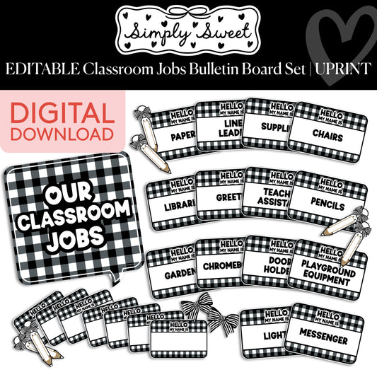 Printable Classic Black and White Editable Classroom Jobs Bulletin Board Set  | Simply Sweet