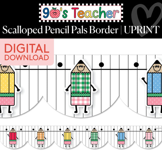Printable Retro Pencil Pals Border | 90s Teacher