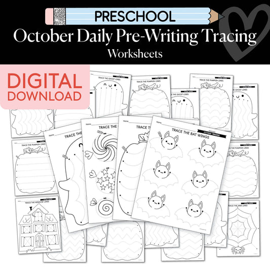 Printable Preschool October Pre-Writing Tracing Worksheets