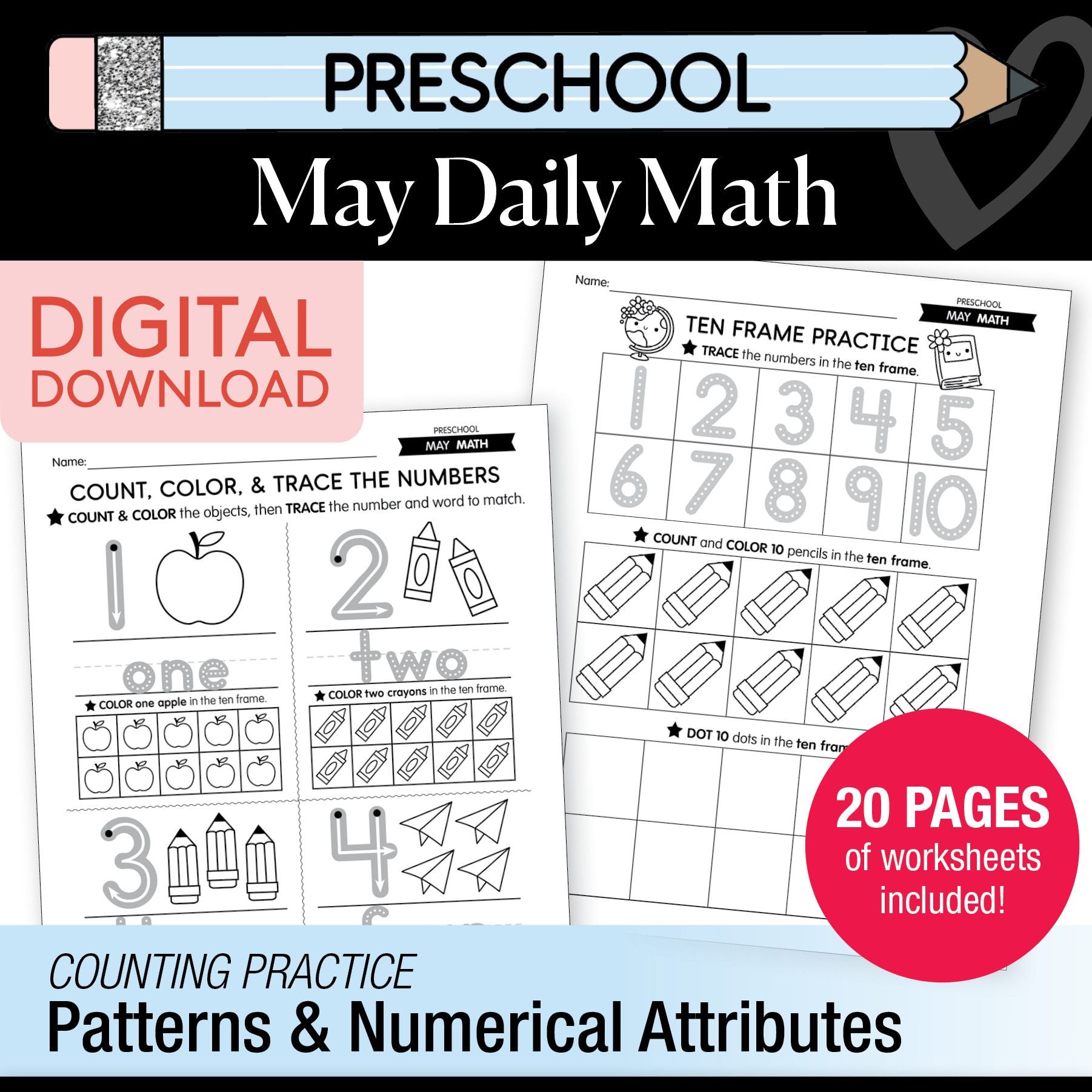 Printable Preschool May Daily Math