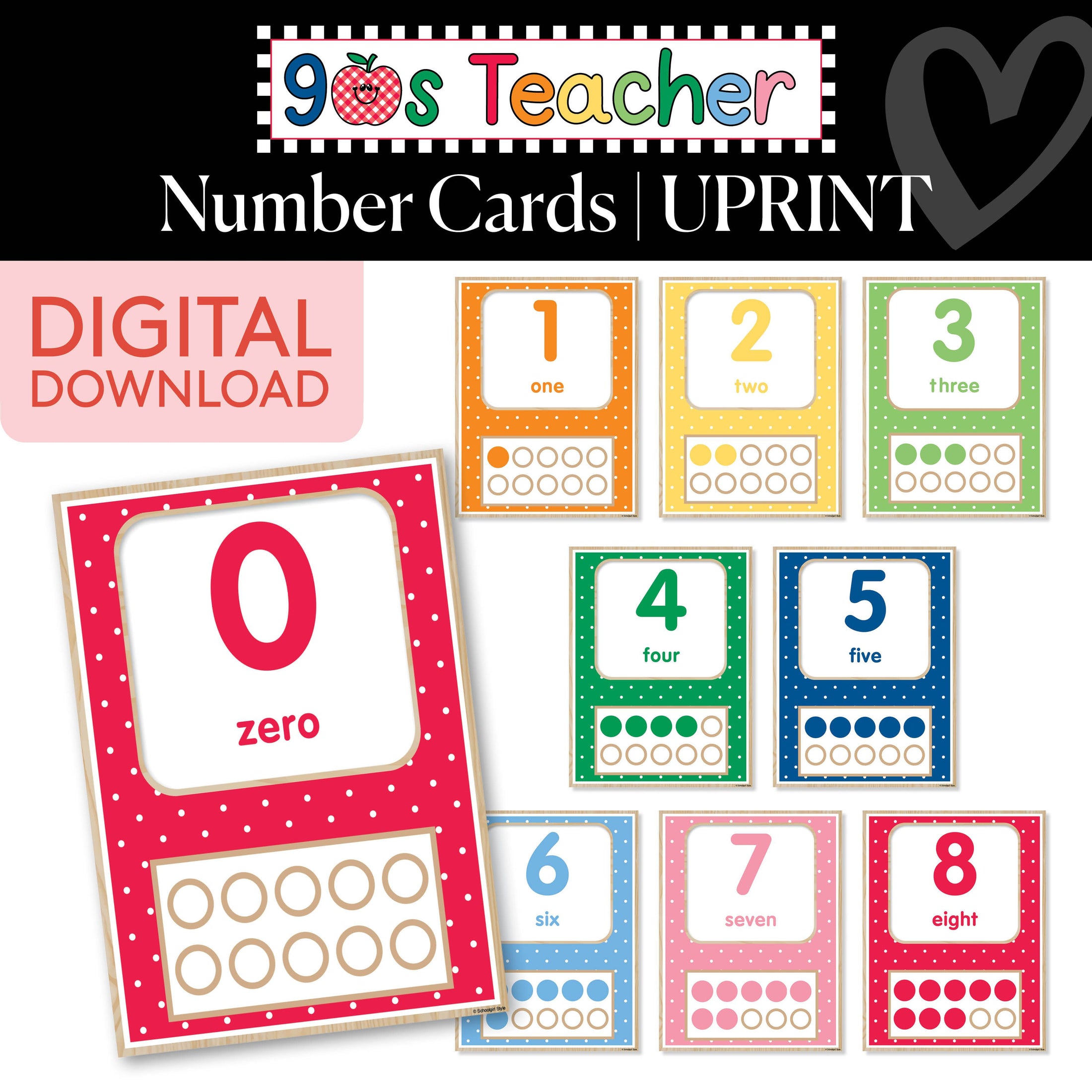 Printable Retro Number Cards | 90s Teacher