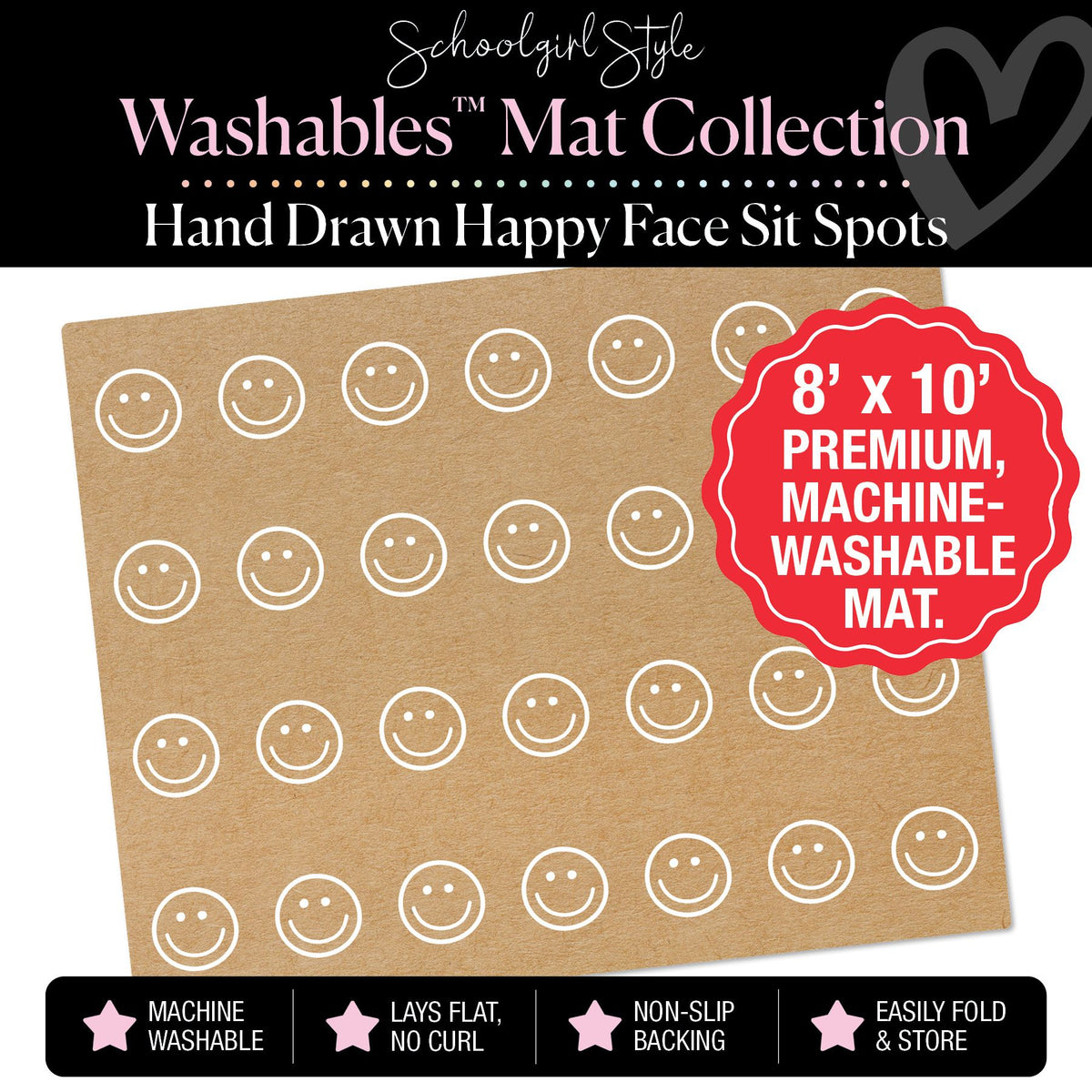 Happy Face Sit Spot on Kraft Background Washable Classroom Rug by Schoolgirl Style
