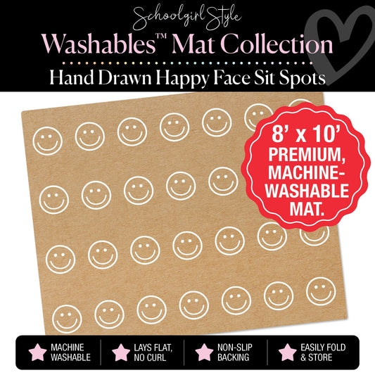Happy Face Sit Spot on Kraft Background Washable Classroom Rug by Schoolgirl Style