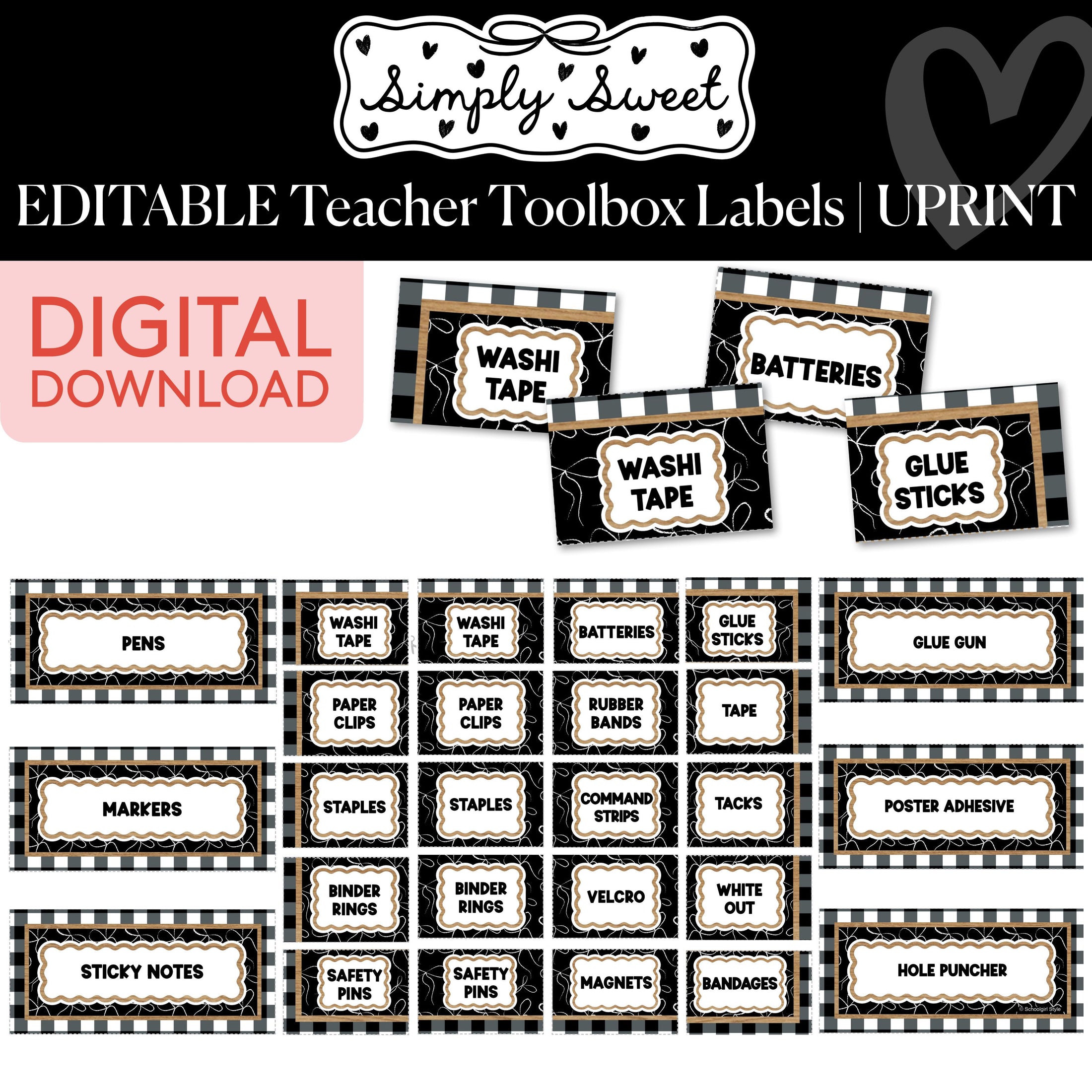 Printable Classic Black and White Editable Teacher Toolbox Labels | Simply Sweet