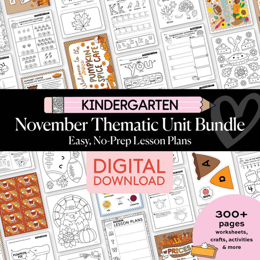 Printable Kindergarten November Thematic Unit Bundle