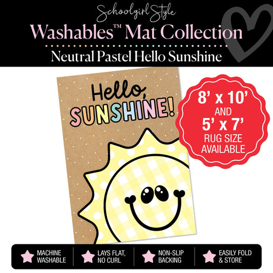 Pastel Hello Sunshine on Banner Backdrop Classroom Mat by Schoolgirl Style
