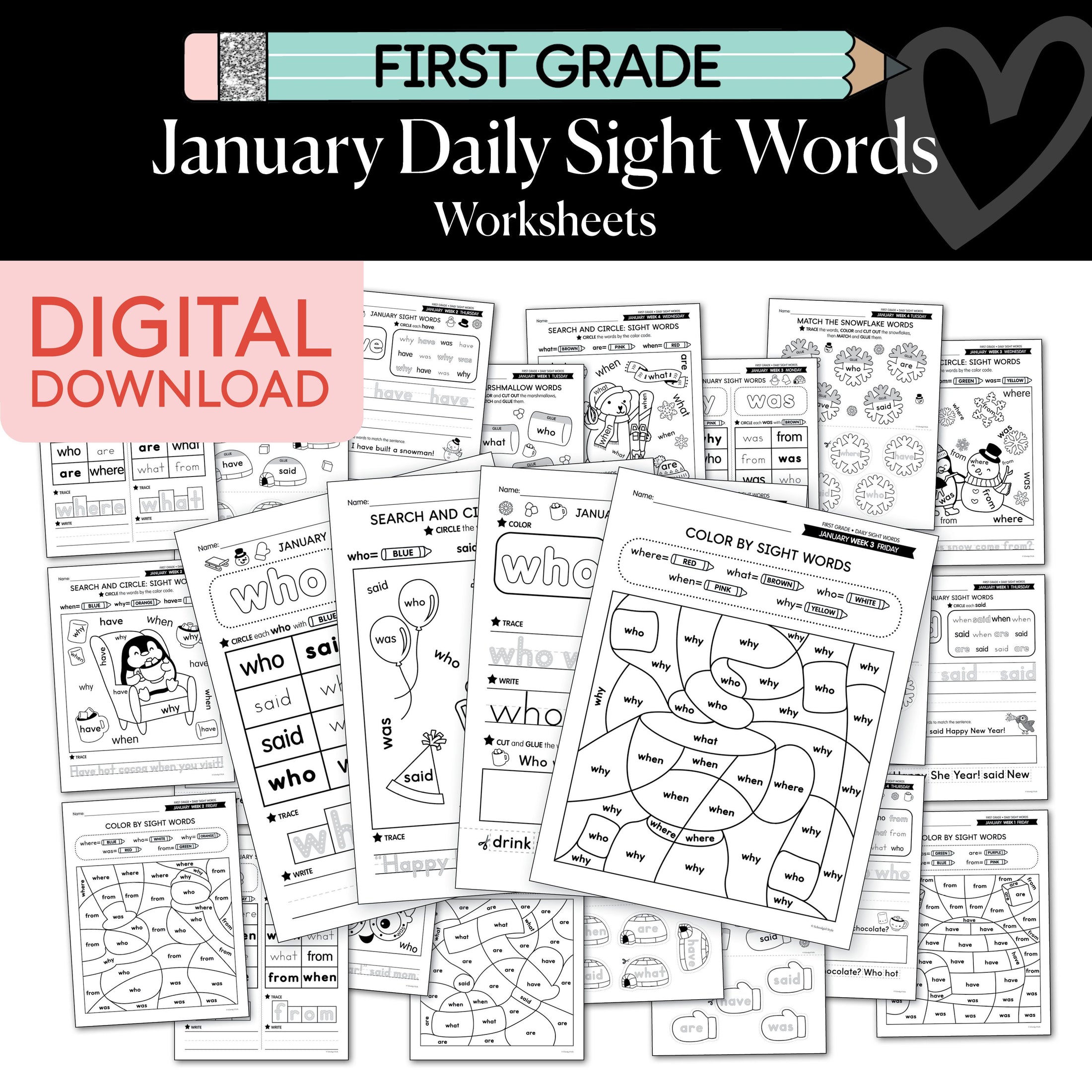 Printable First Grade January Daily Sight Words